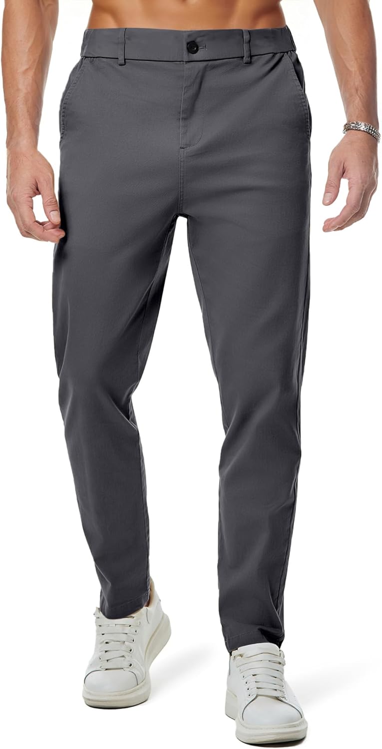 JMIERR Men's Chino Pants Casual Stretch Waist Tapered Trousers