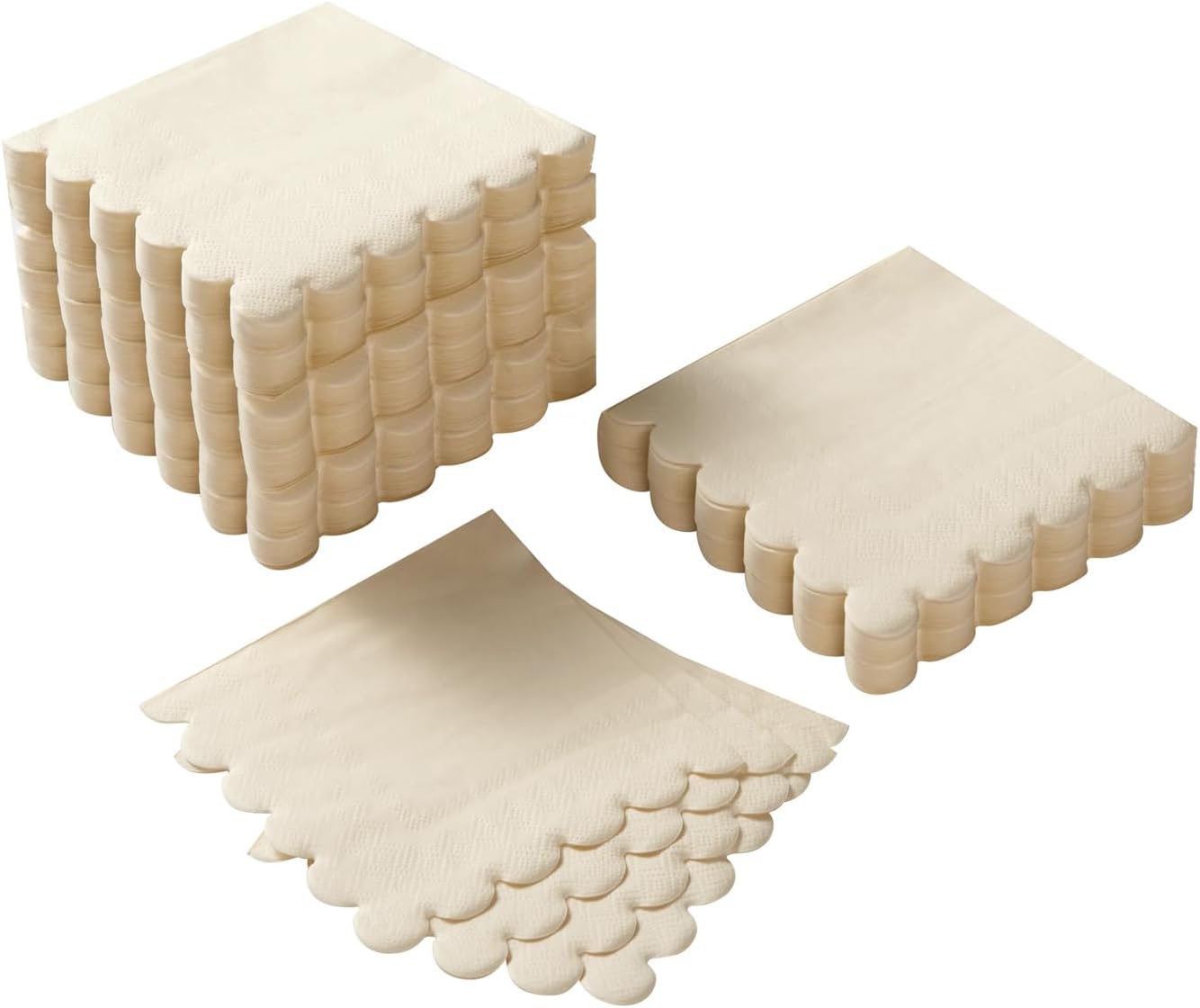 100 Pack Scalloped Cocktail Napkins - Elegant Disposable Napkins for Events