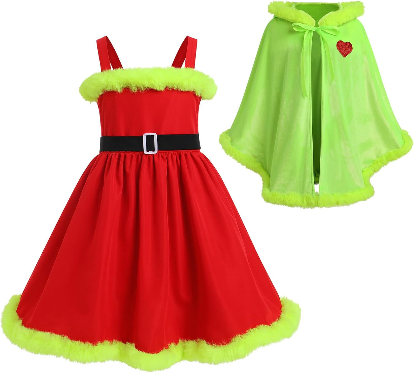 Christmas Dress for Kids and Women with Velvet Cape Costume