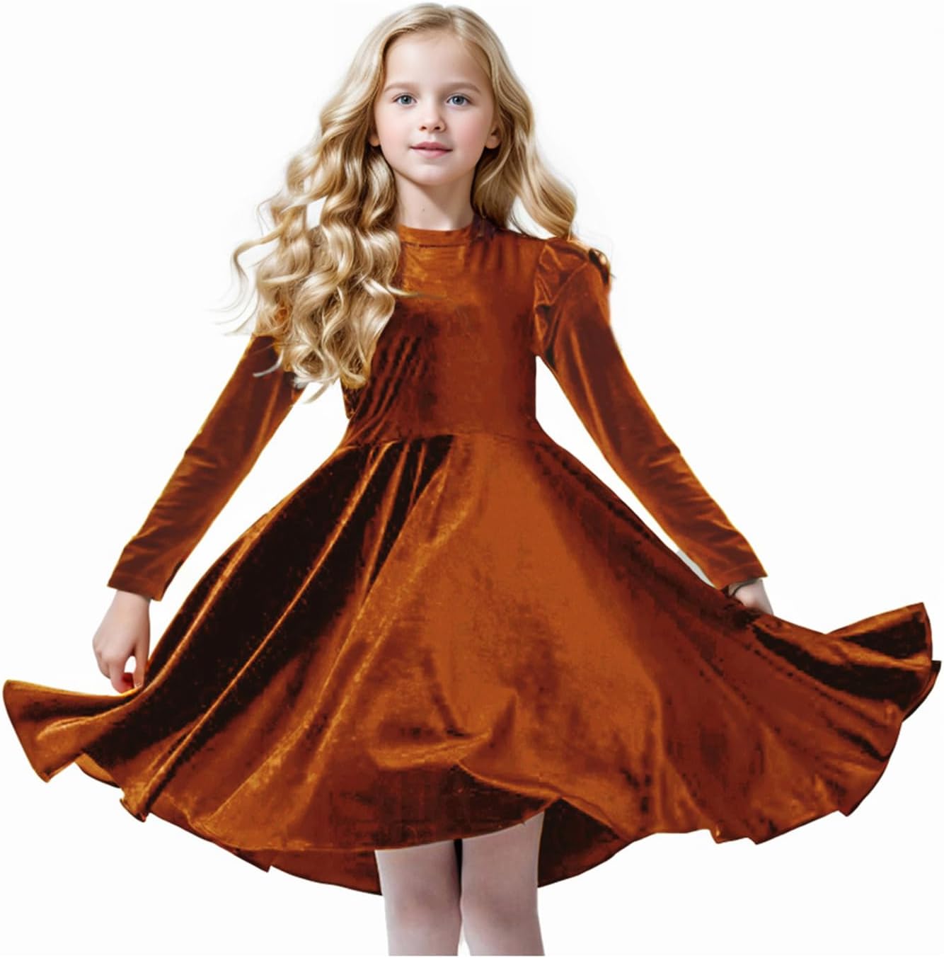 Girls Velvet Dress Ruffled Long Sleeve Casual Spring Fall Dress