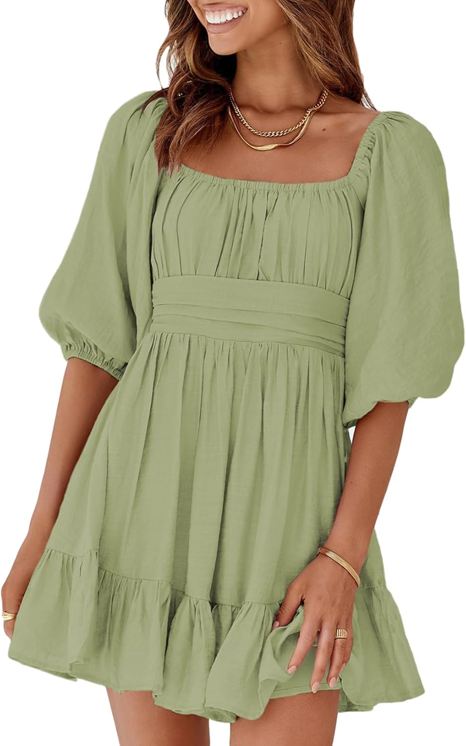Dokotoo Womens Summer Dresses Square Neck Tie Back Casual Style