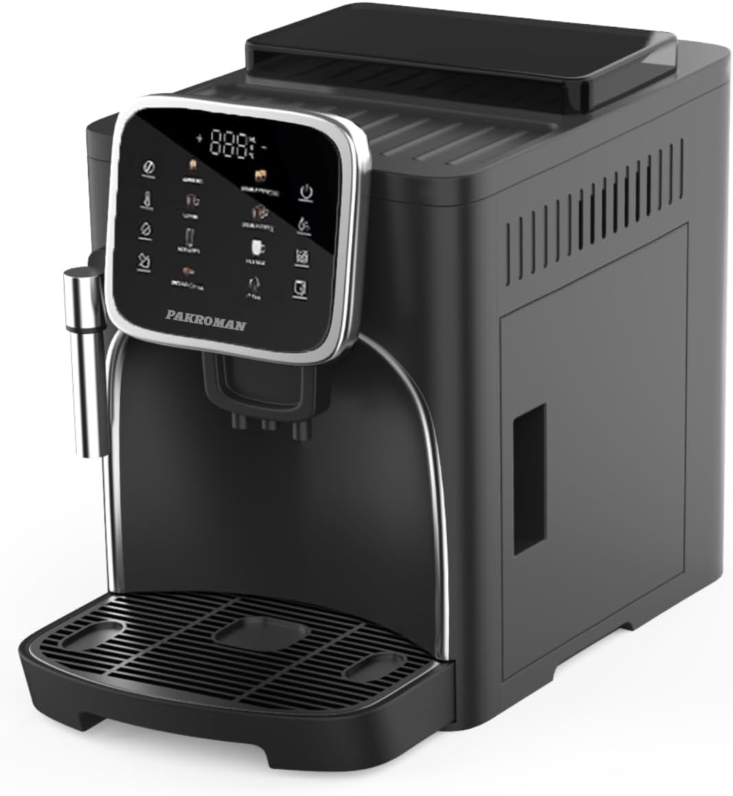 PAKROMAN Fully Automatic Coffee Machine - Italian Ulka Pump, Classic Frother, Intuitive Touch, Conical Grinder