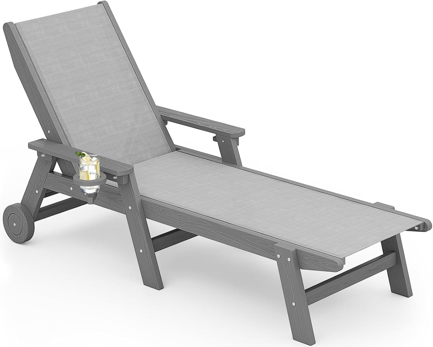 SERWALL Patio Chaise Lounge Chair with 5 Positions and Wheels