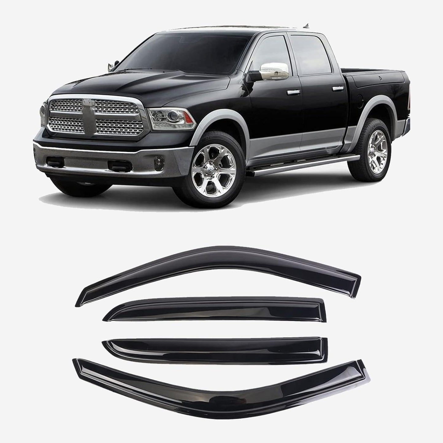Window Visor Rain Guard Tape-On for 2009-2023 Ram 1500 & 2500