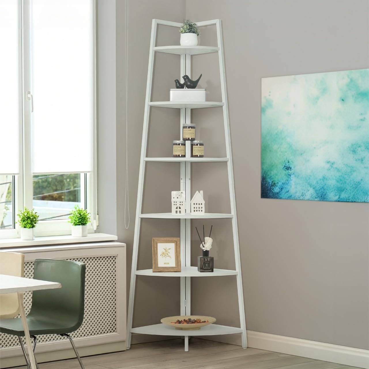 CAPHAUS Tall Corner Shelf Stand - Stylish 6-Tier Display Unit
