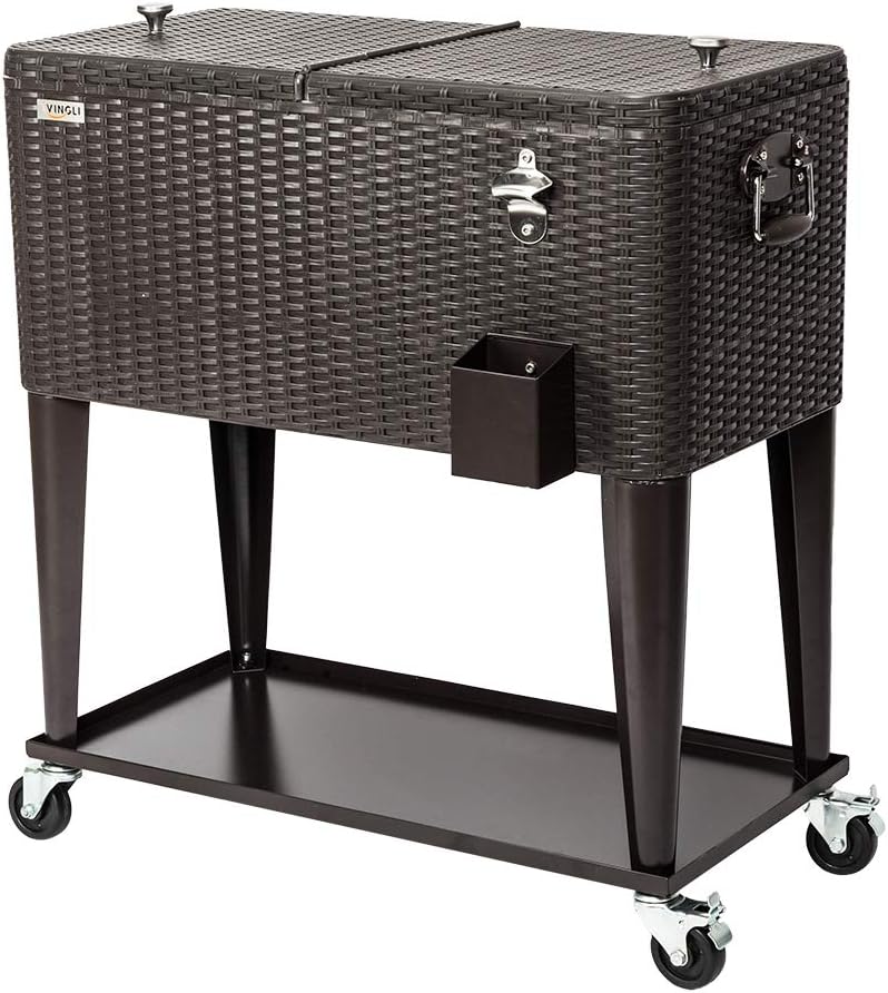 VINGLI 80 Quart Rolling Ice Chest for Outdoor Parties and Events