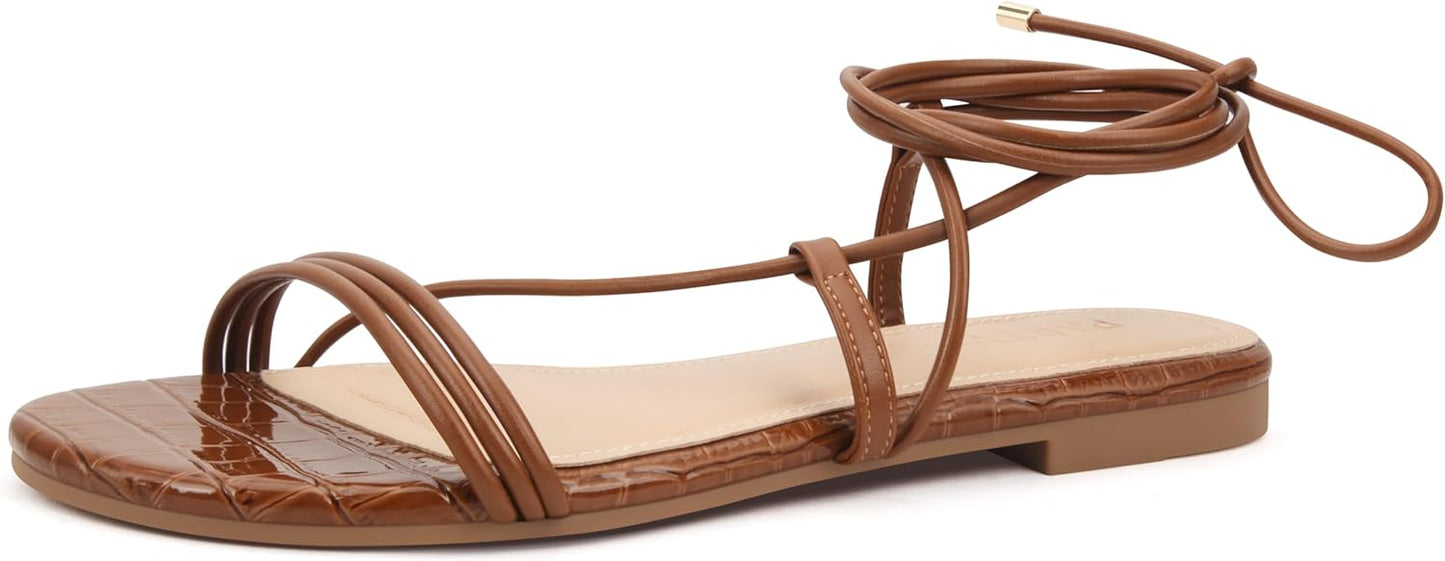 Chic Strappy Sandals for Women - Stylish Lace Up Flats