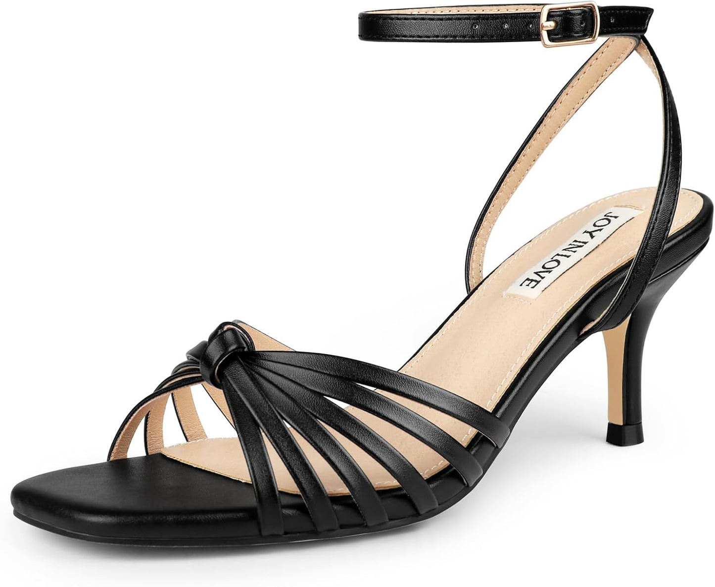 JOY IN LOVE Women's Kitten Low Strappy Heels for Comfort