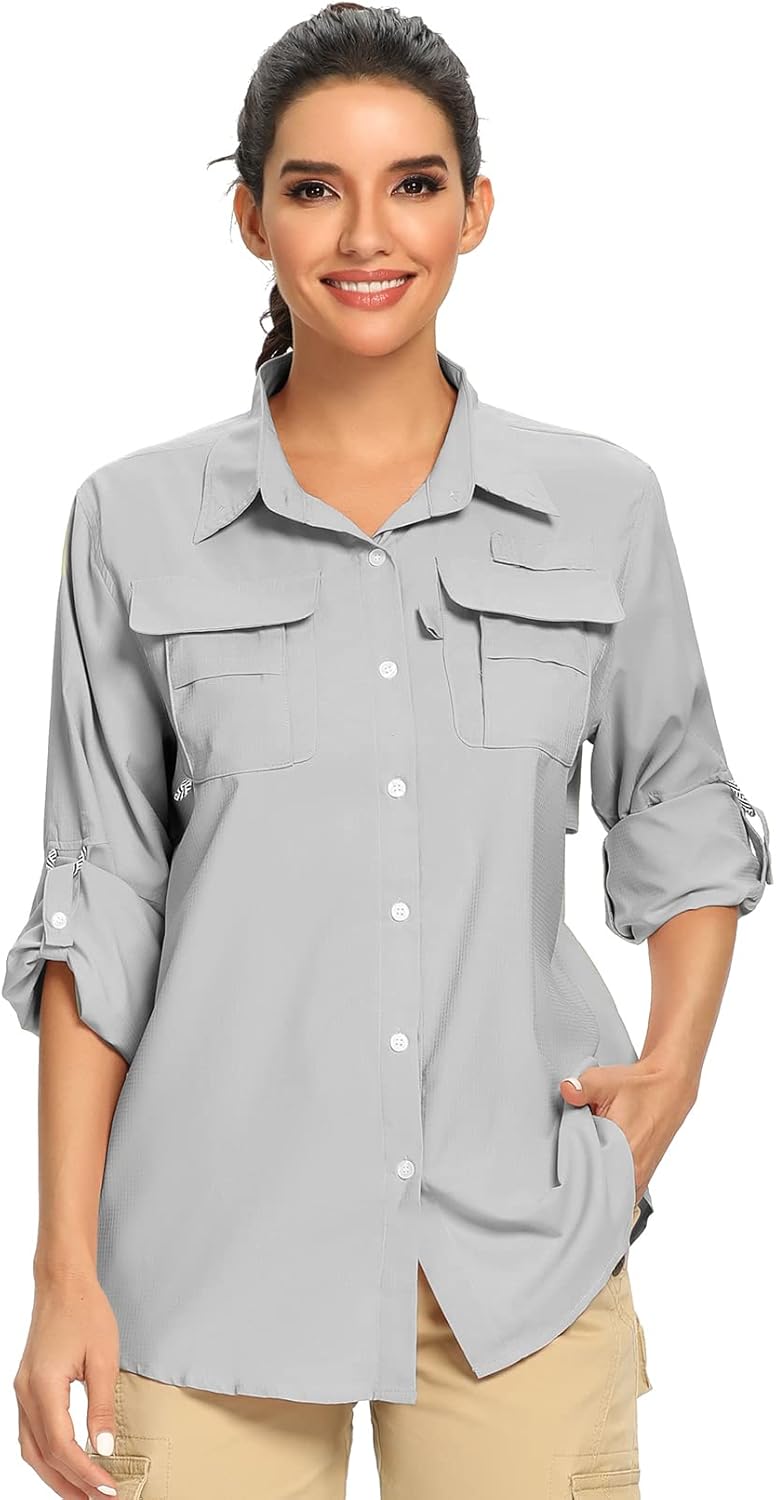 Women's UPF 50+ UV Sun Protection Long Sleeve Safari Shirt