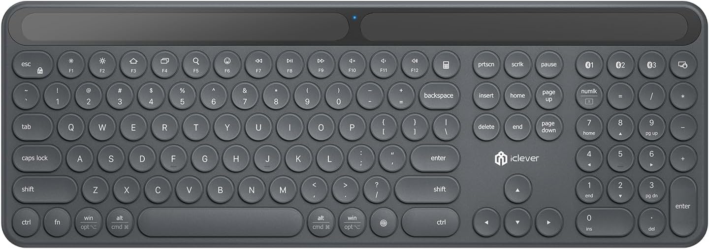 iClever Solar Bluetooth Keyboard: Solar & Indoor Charging, Full Size & Silent Keys