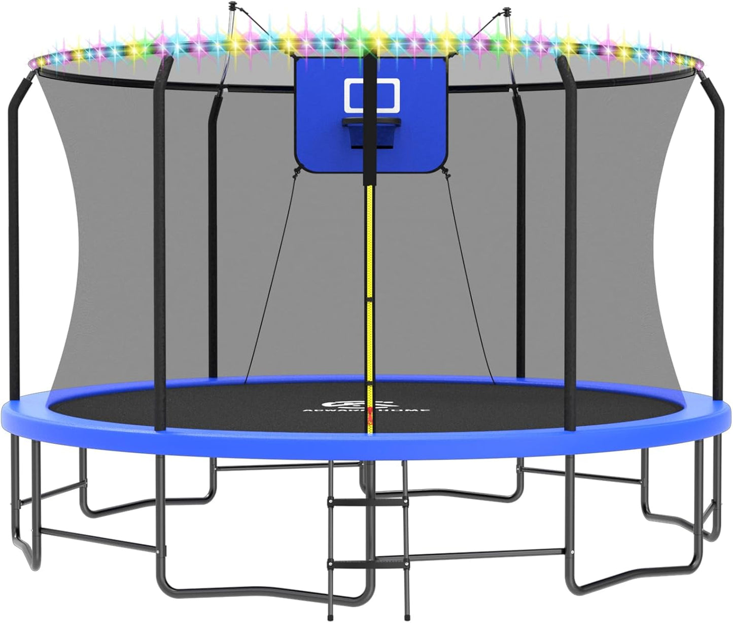 Trampoline Outdoor with Basketball Hoop and LED Lights Fun
