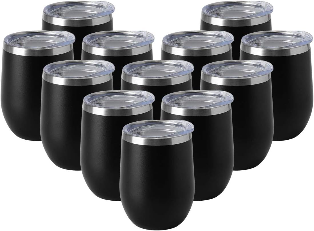 12oz Wine Tumbler with Lid - Double Wall Insulated Travel Mugs