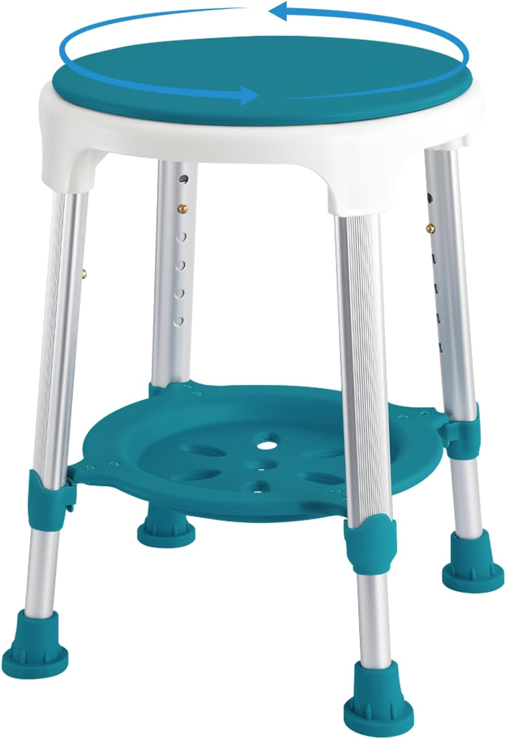 360 Swivel Shower Stool - Adjustable Height, Shelf, KSITEX