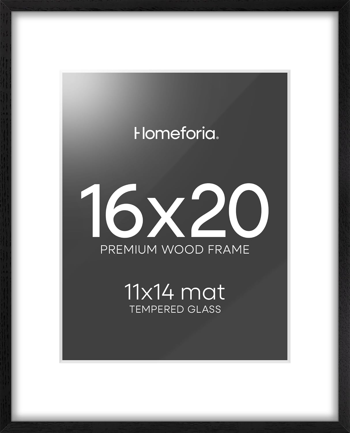Homeforia 16x20 Black Wood Frame with Mat for Stunning Photos