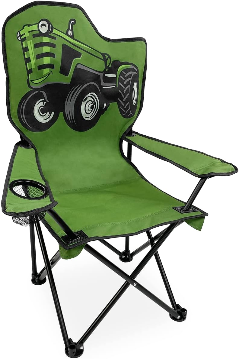 Black Sierra Folding Lawn Chair for Kids with Cup Holder