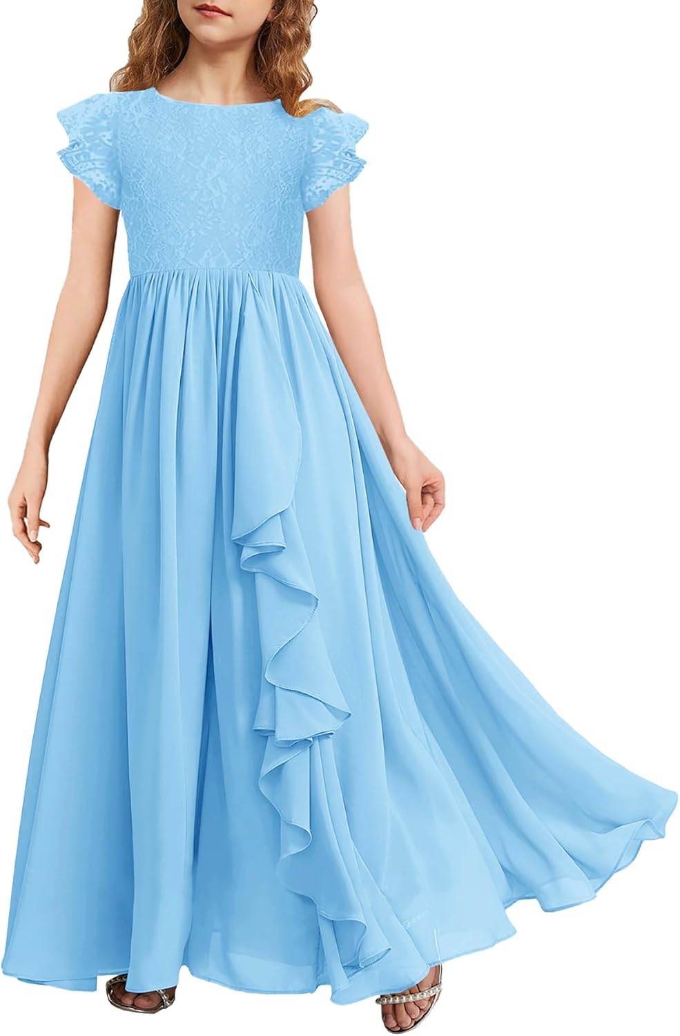 Girls Lace Flower Maxi Dress for Junior Bridesmaid Events