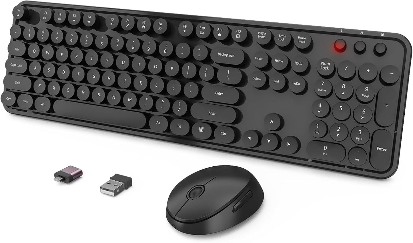 Retro Round Keycaps Wireless Keyboard Combo - Perfect for Home & Office!