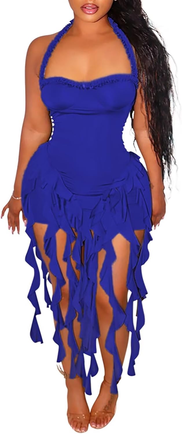 Aro Lora Sexy Halter Neck Bodycon Mini Dress for Parties
