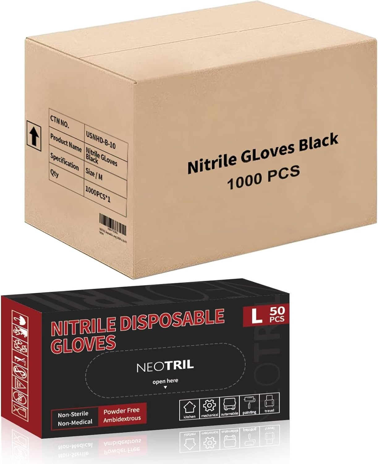 4-Mil Black Nitrile Disposable Gloves for Household Use