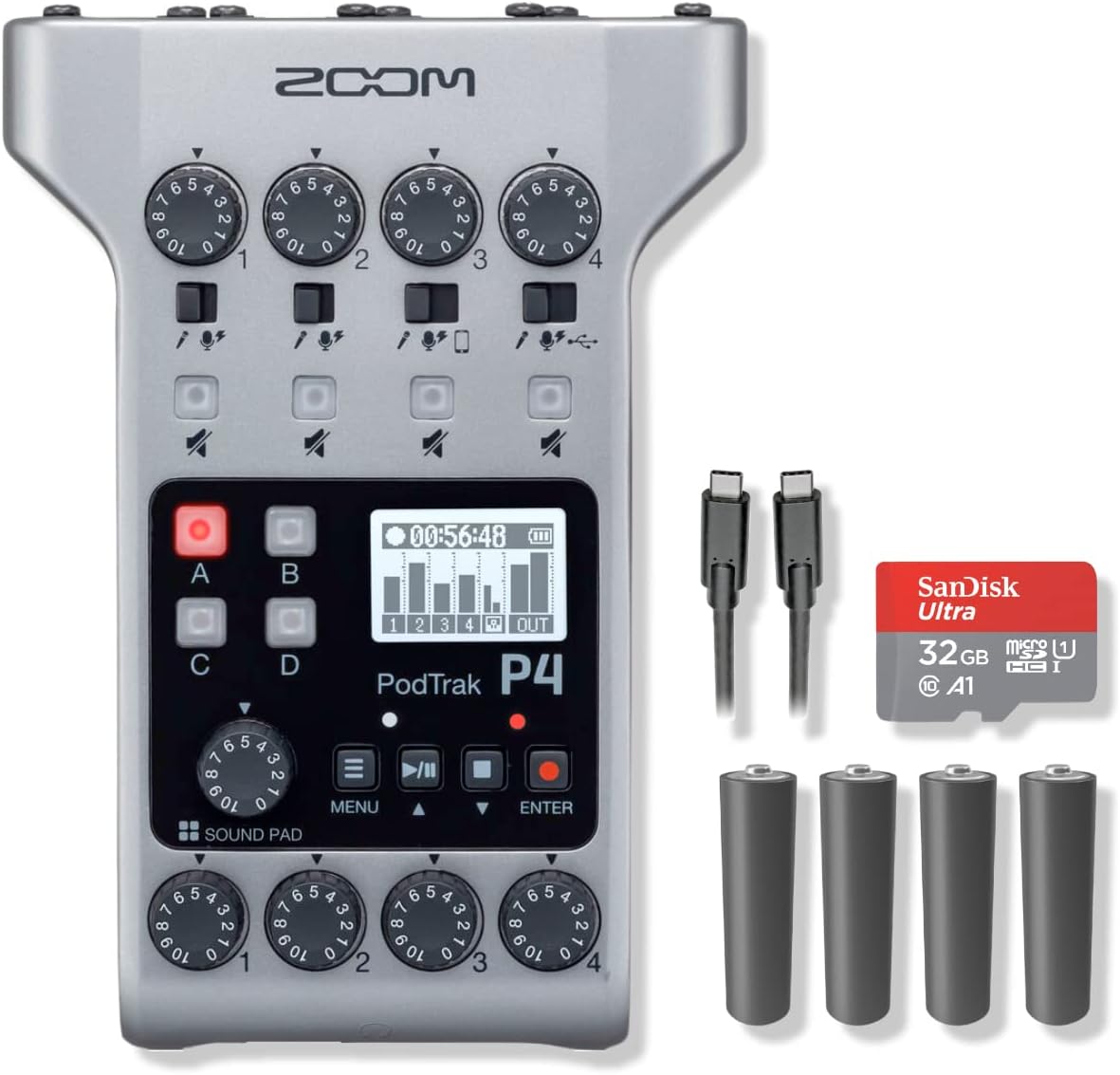 Zoom PodTrak P4 Portable Podcast Recorder with 4 Inputs
