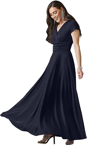 KOH KOH Womens Sexy Cap Short Sleeve V-Neck Flowy Cocktail Gown