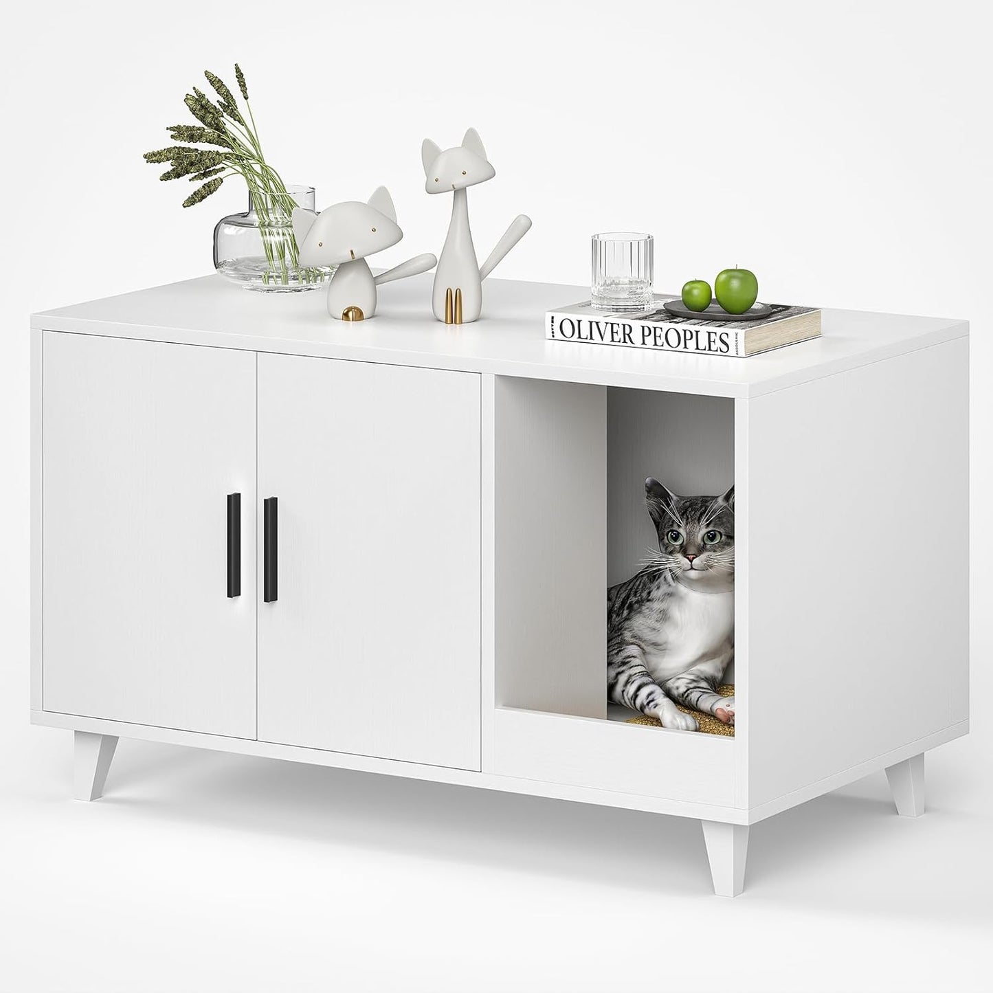 Hidden Cat Litter Box Enclosure Furniture with Scratching Mat