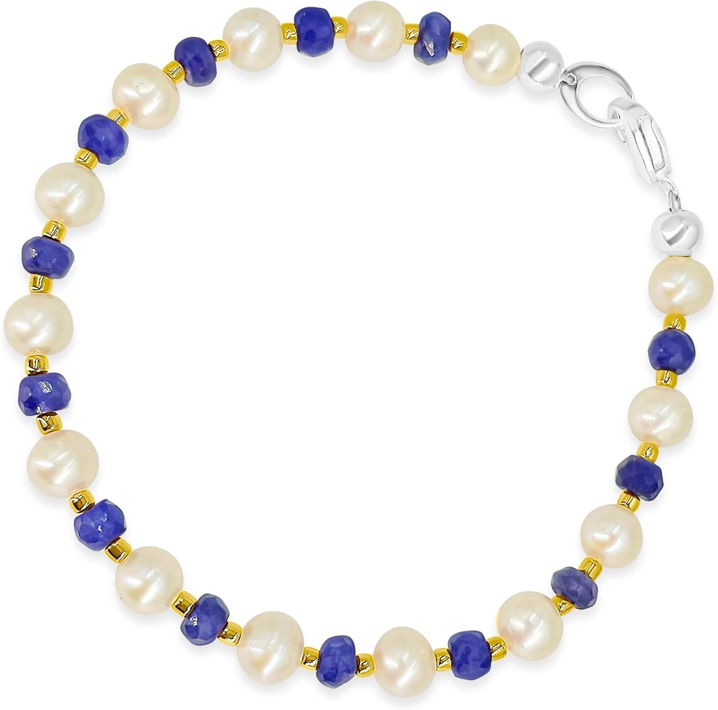 Real Gemstone and Genuine Pearl Strand Bracelet for Her Gift