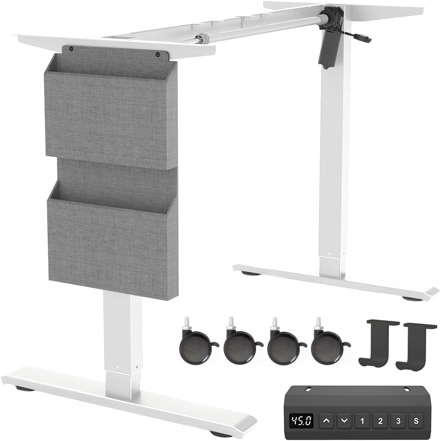 Electric Adjustable Standing Desk Frame with Storage Bag & Wheels