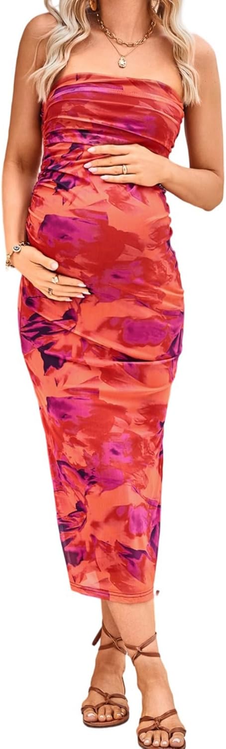 Milumia Women's Maternity Floral Mesh Tube Dress for Every Occasion
