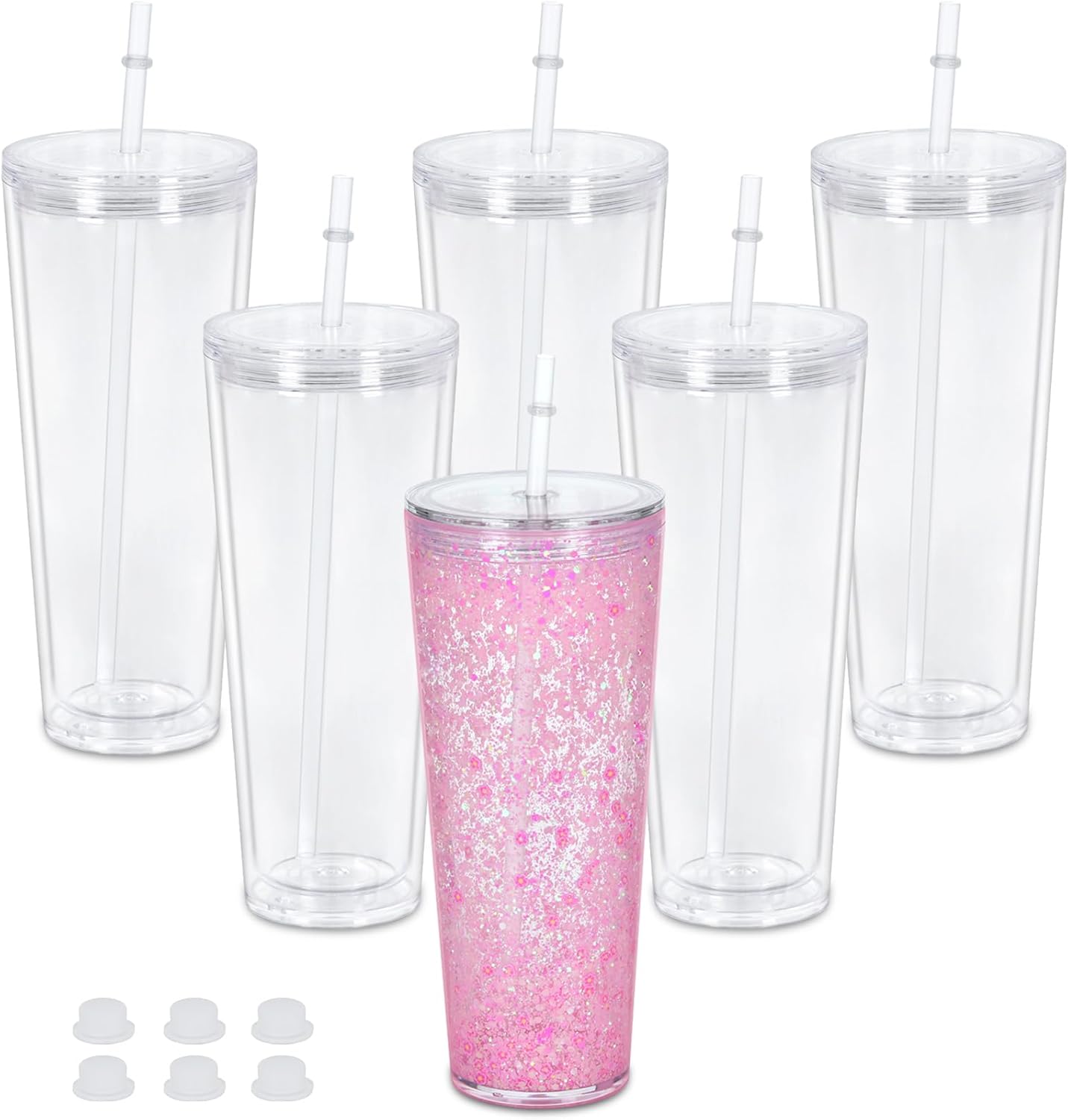 24 Oz Acrylic Snowglobe Tumbler Set for DIY Glitter Fun