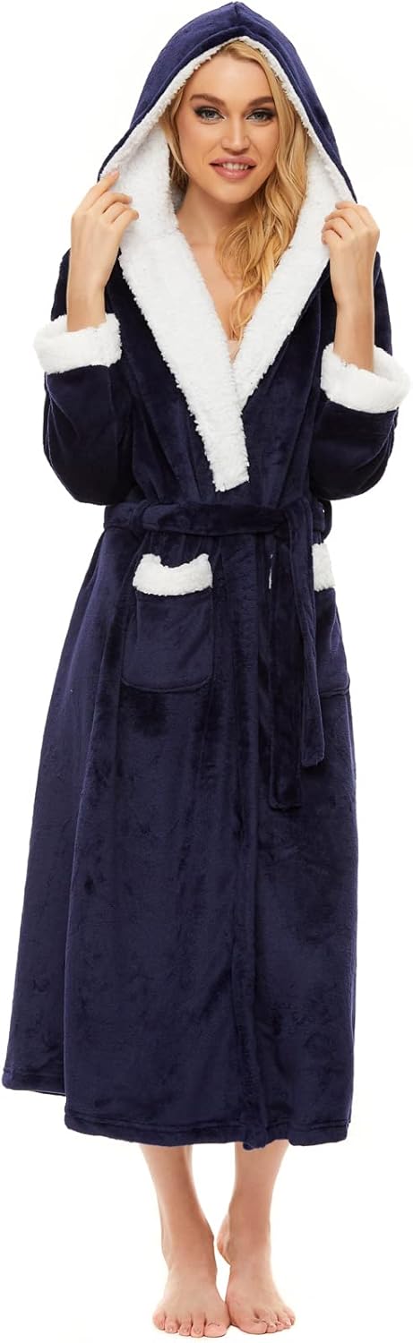 Iniber Plush Robes for Women - Soft Warm Fleece Bathrobe