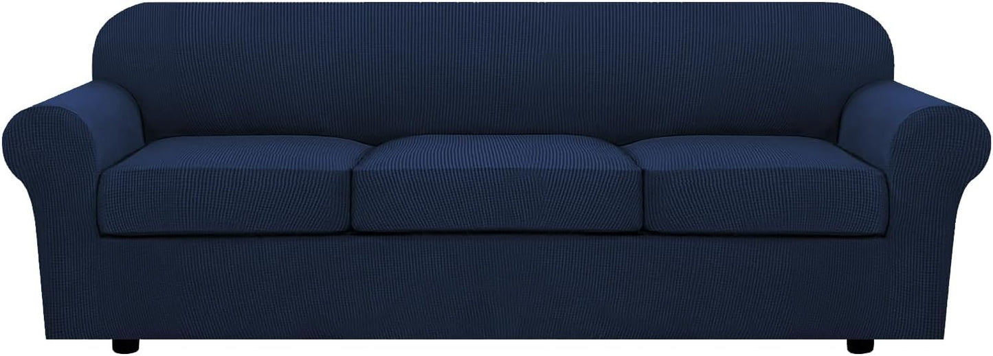 4 Piece Stretch Sofa Covers for 3 Cushion Couch in Navy