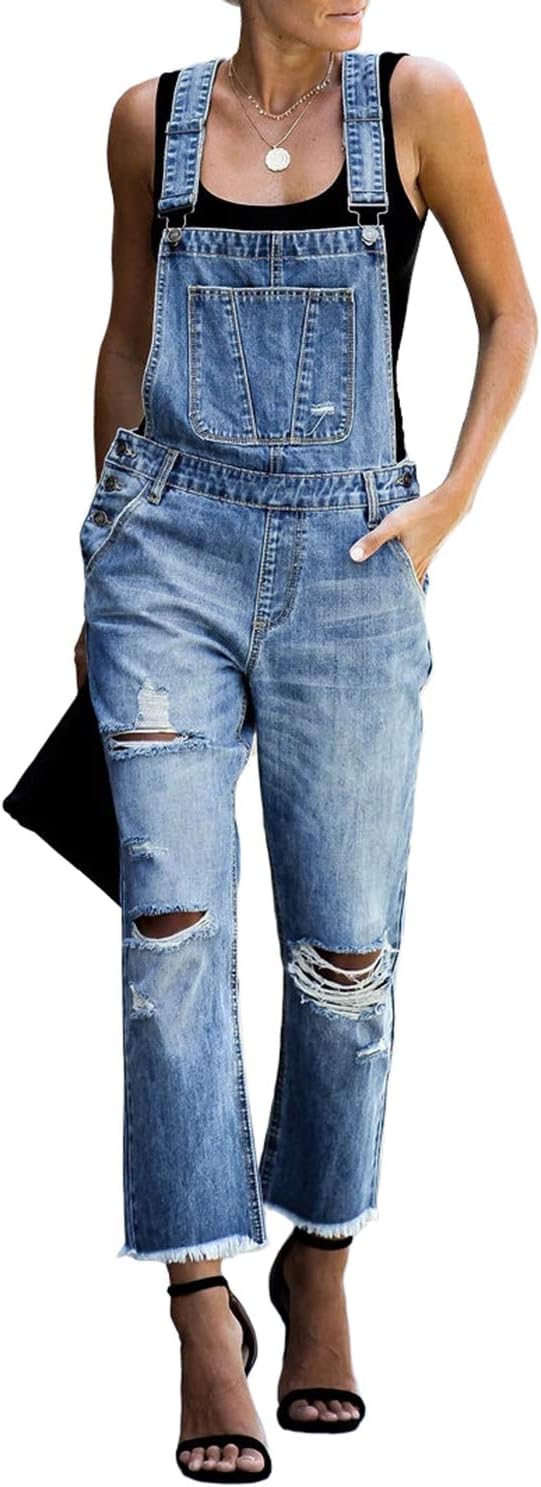Luvamia Women's Casual Stretch Adjustable Denim Bib Overalls
