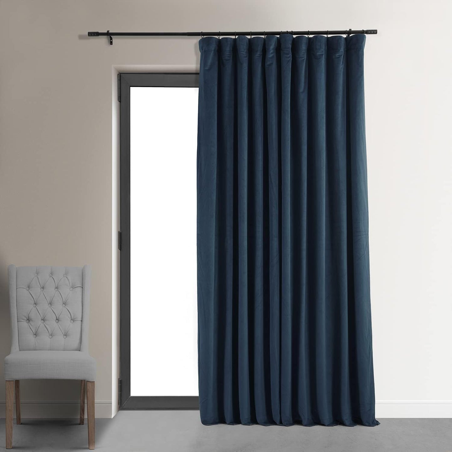 Midnight Blue Velvet Thermal Blackout Curtains for Living Room