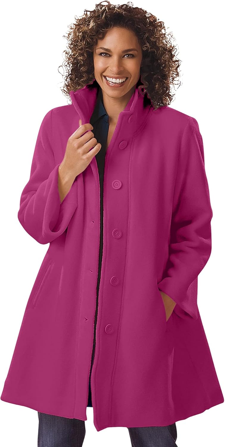 Plus Size Fleece Swing Funnel-Neck Coat for Cozy Comfort