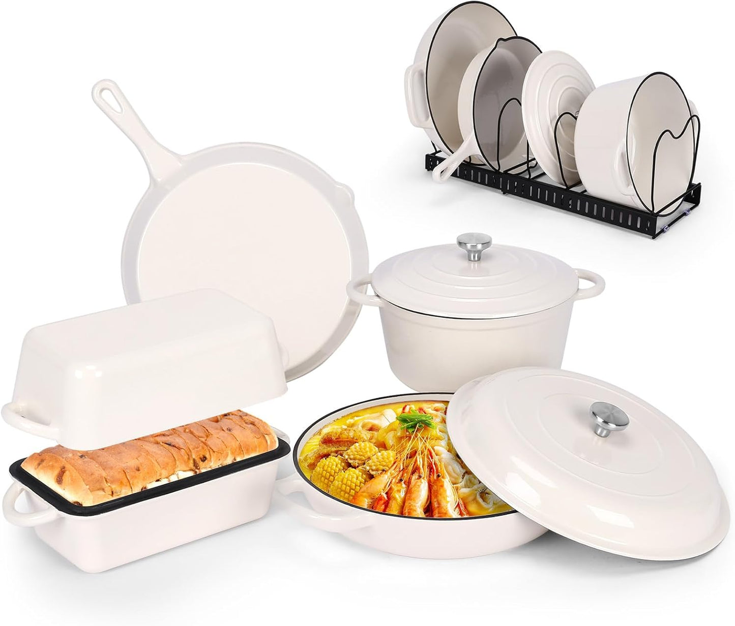 QuliMetal Enameled Cast Iron Cookware Set for Home Cooking