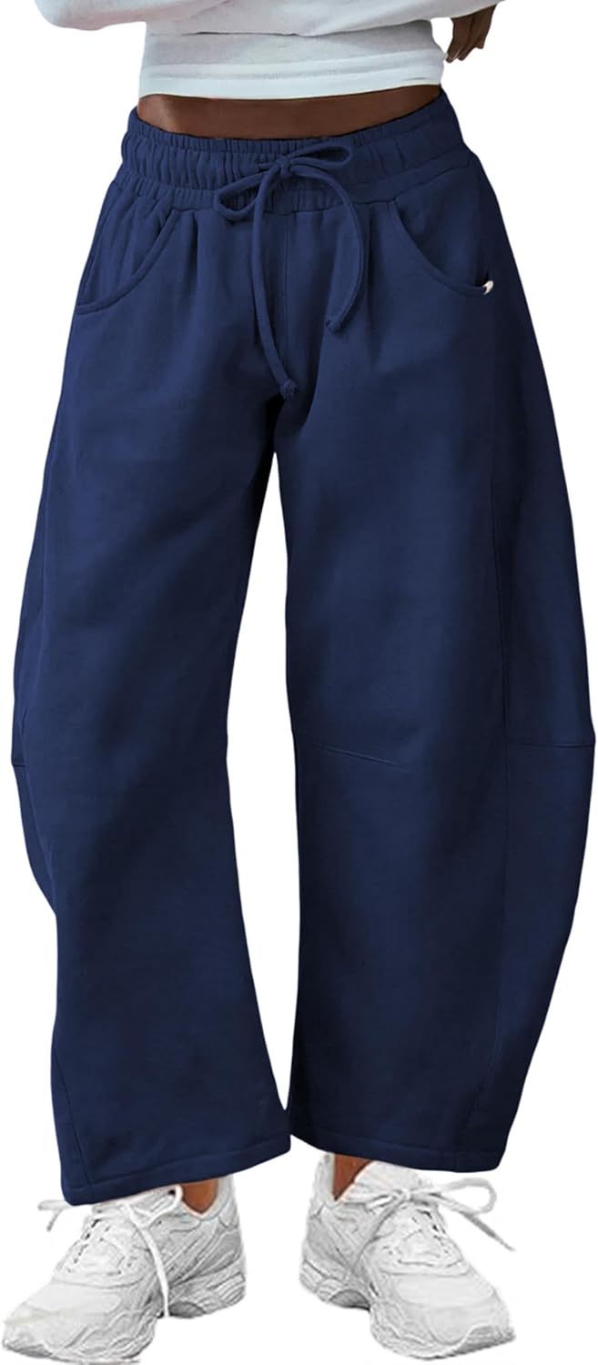 Hongsui Women's Barrel Leg Pants with Elasticated Waistband