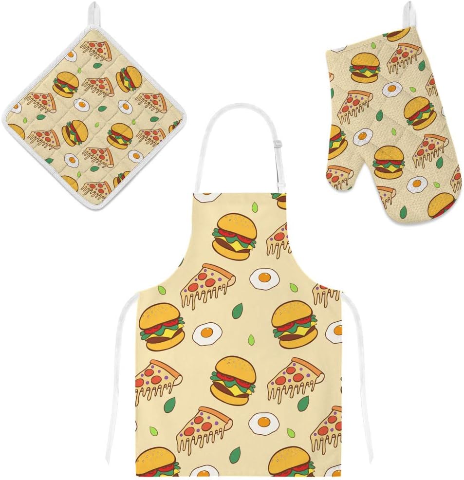 Kuizee 3-Piece Kitchen Apron Set: Cute Food-Themed Design