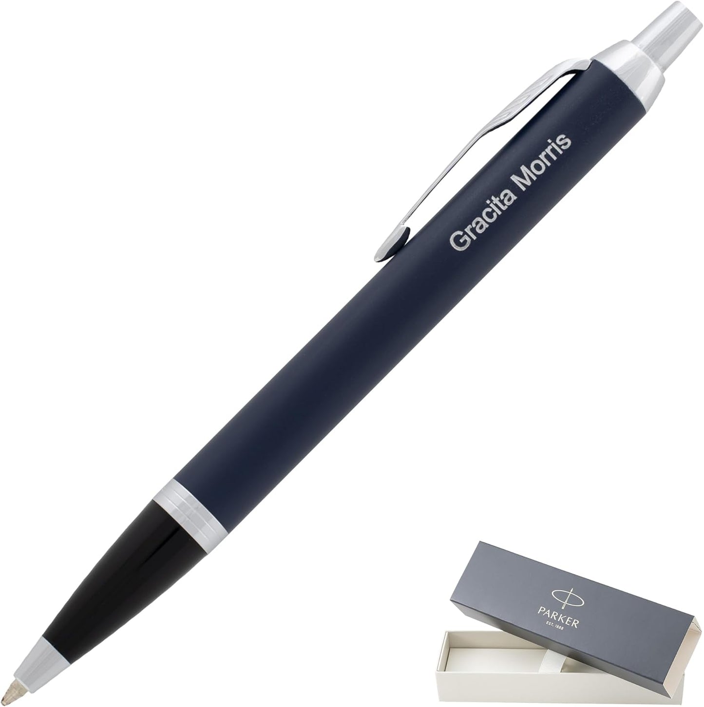 Personalized Parker IM Click-Action Ballpoint Pen in Matte Blue