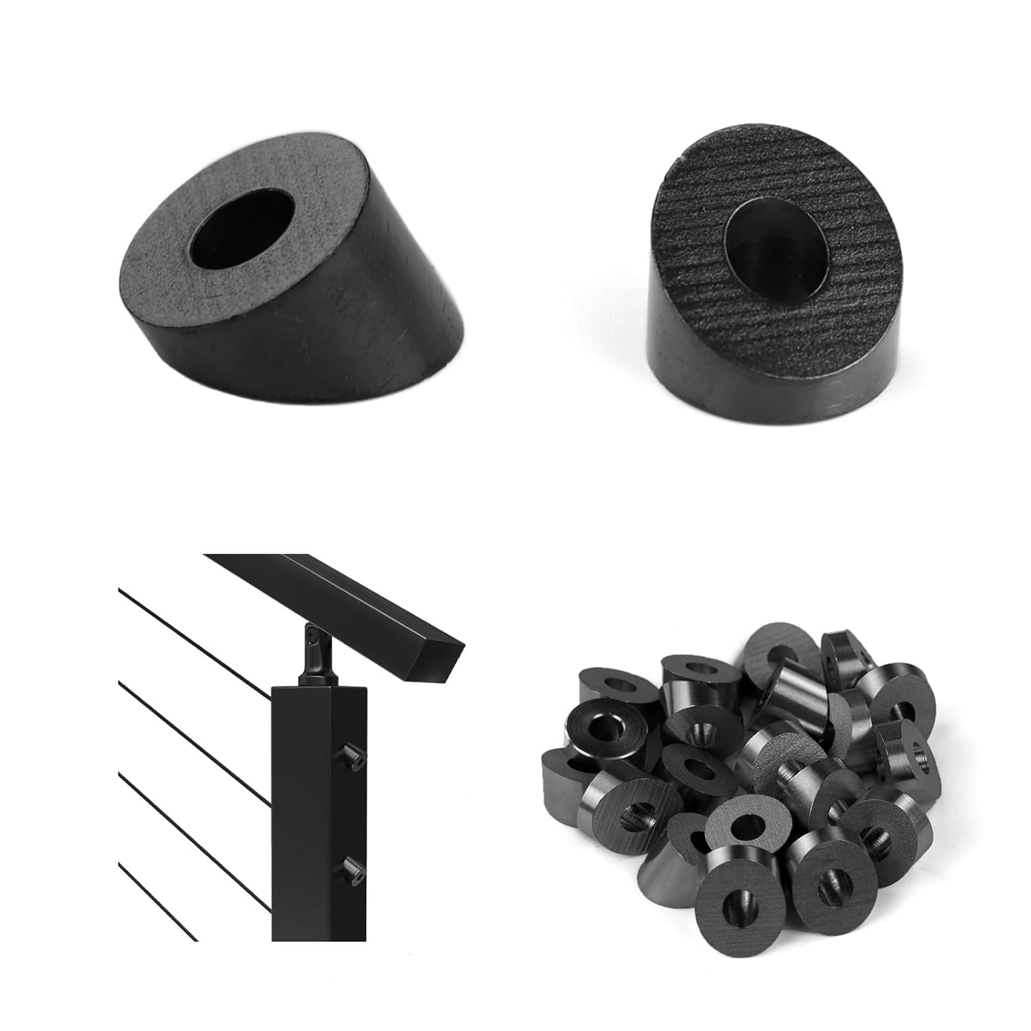 Muzata 20 Pack 1/4 ID Black Cable Railing Angle Washer CR25
