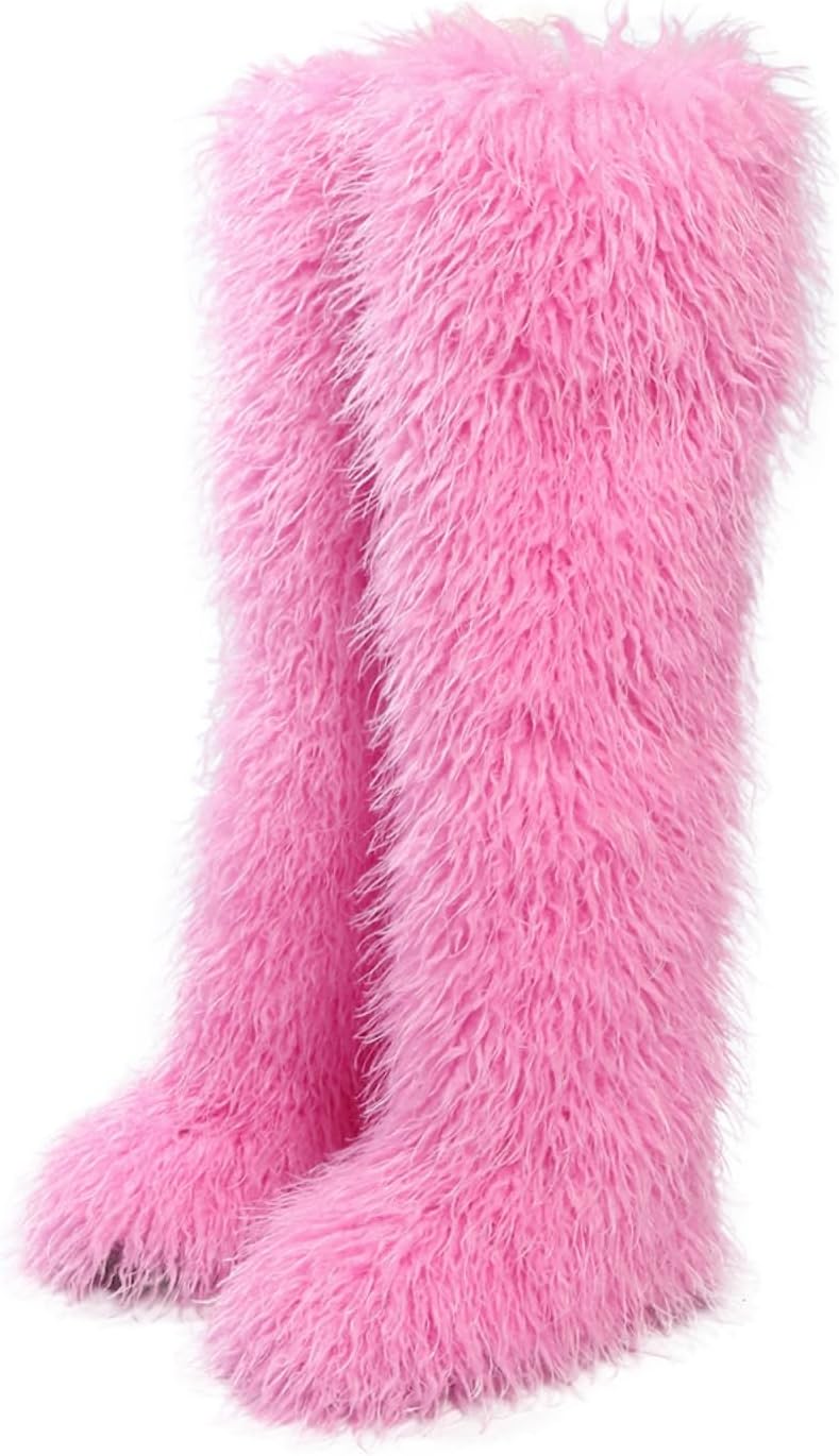 Black Thigh High Fur Boots for Women - Stylish Winter Footwear