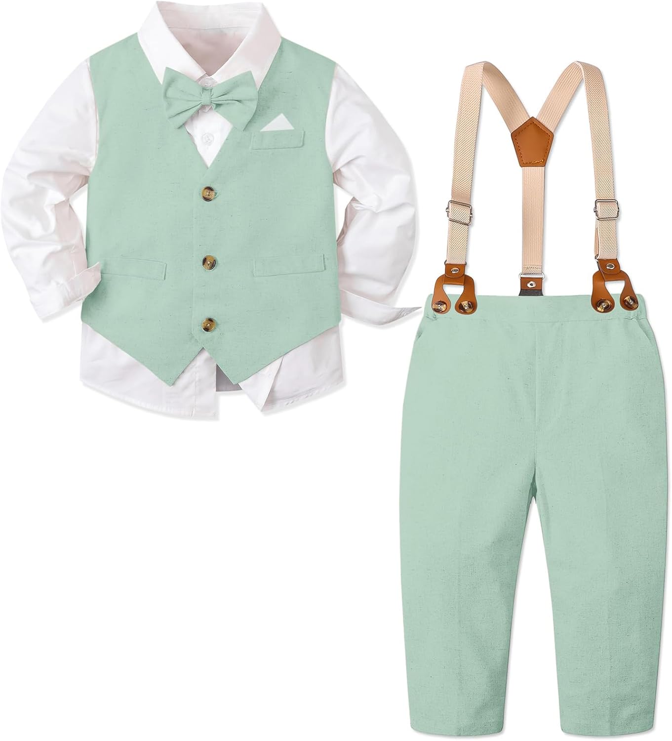 SANGTREE Boys Cotton Linen Suit Formal Set for Special Occasions