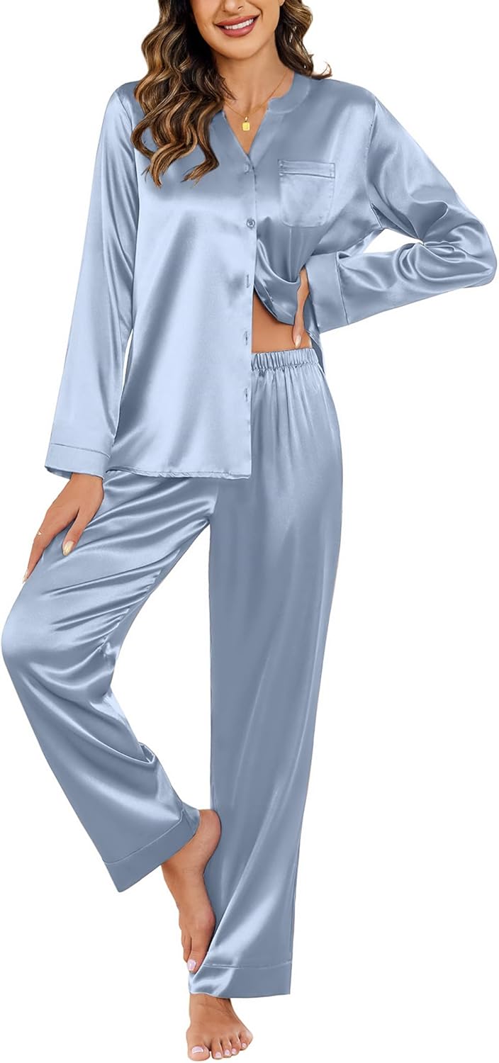 Ekouaer Silk Pajamas for Women - Comfy Satin Sleepwear Set