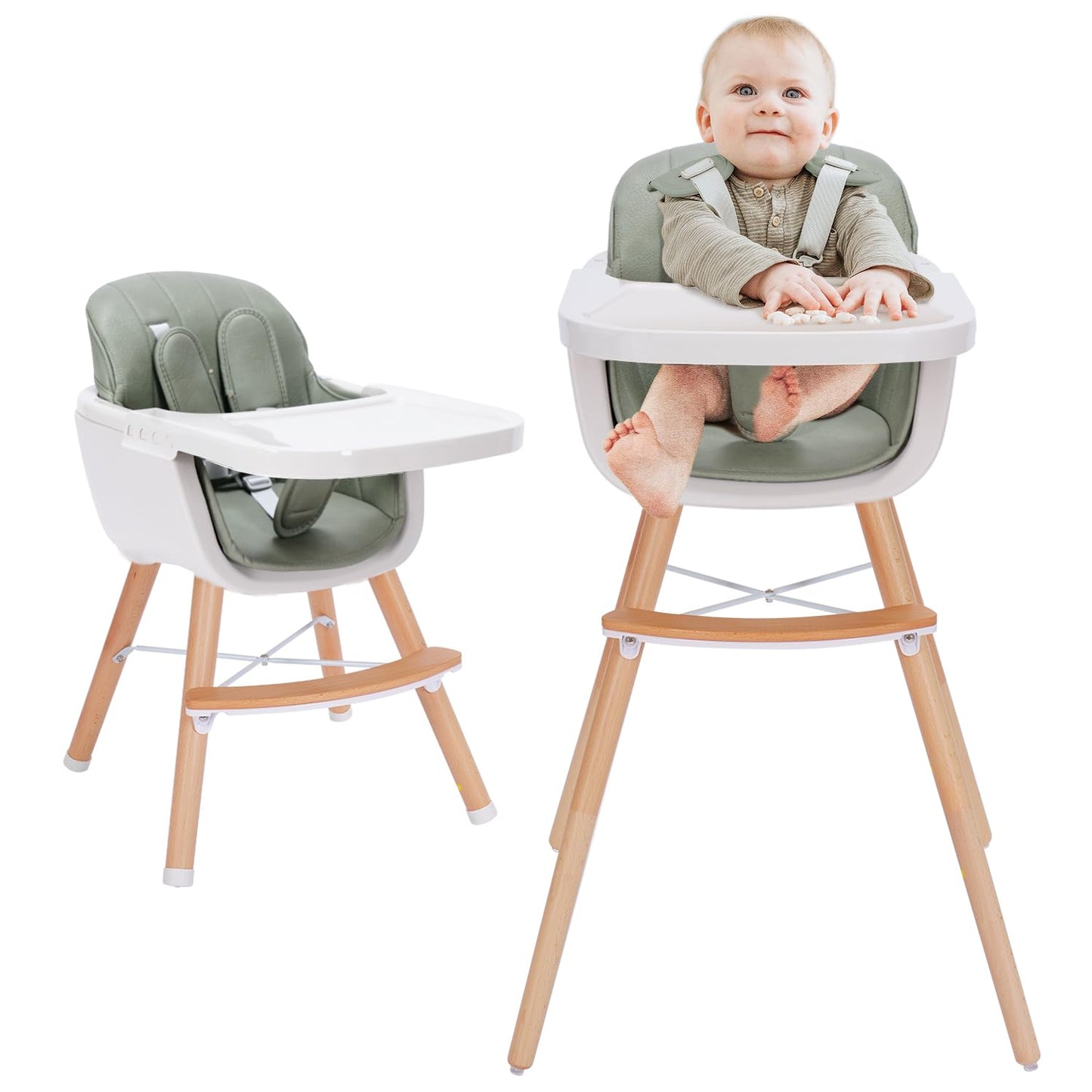 Mallify 3-in-1 Convertible Wooden High Chair for Toddlers