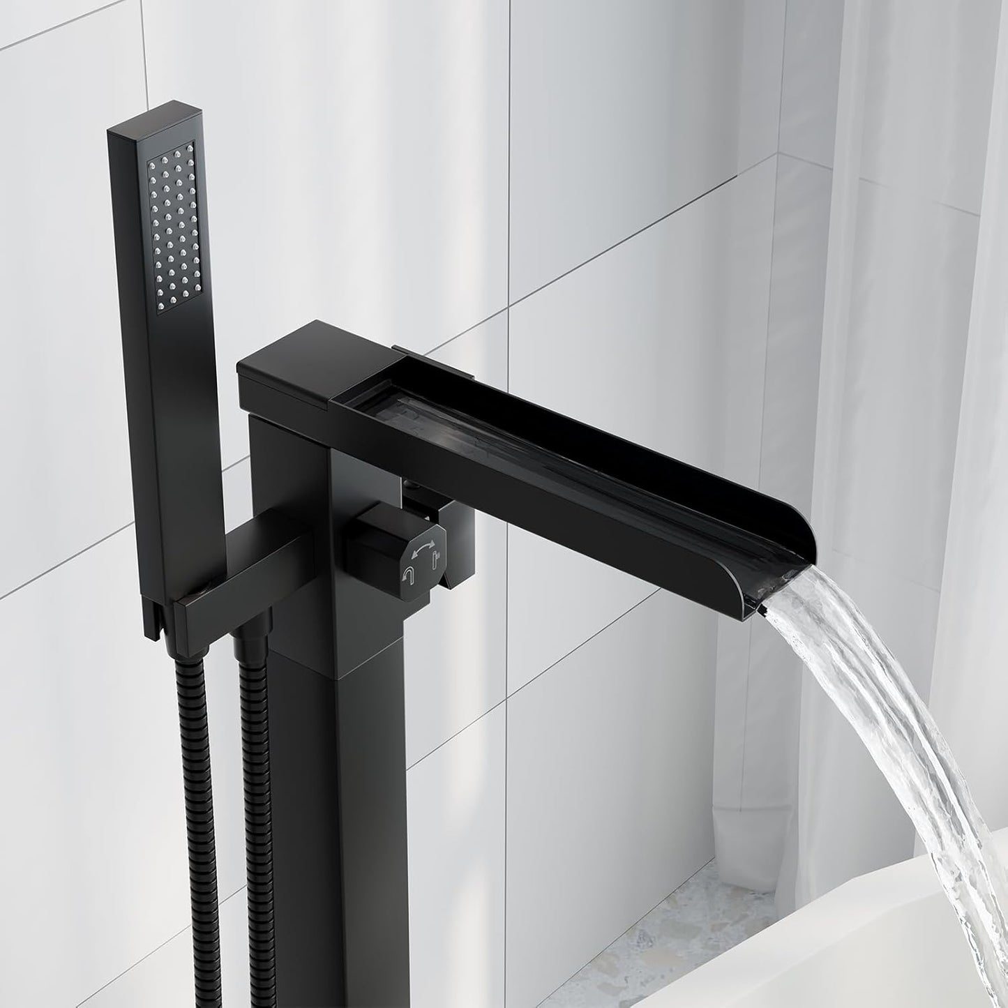 Freestanding Bathtub Faucet with Hand Shower and High Flow Rate