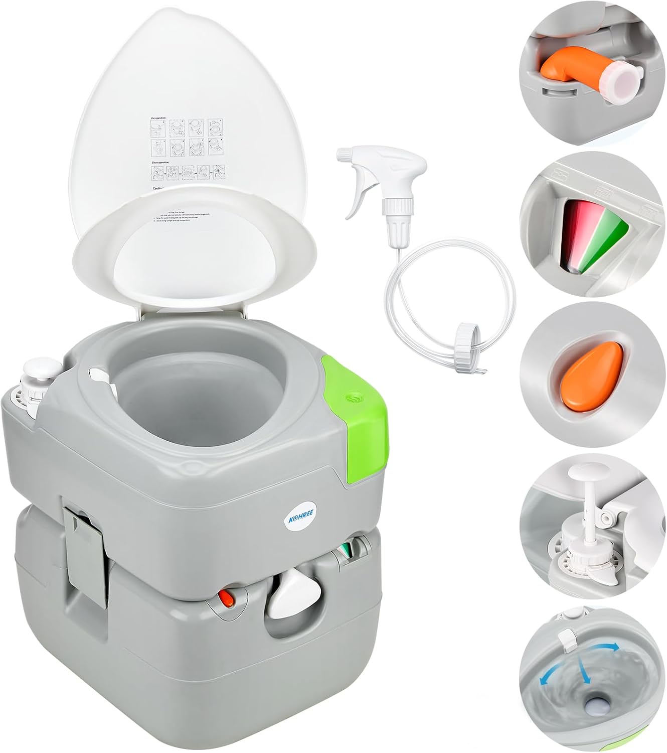 Kohree 5.8 Gal Portable Camping Toilet: Leak-Proof RV Potty