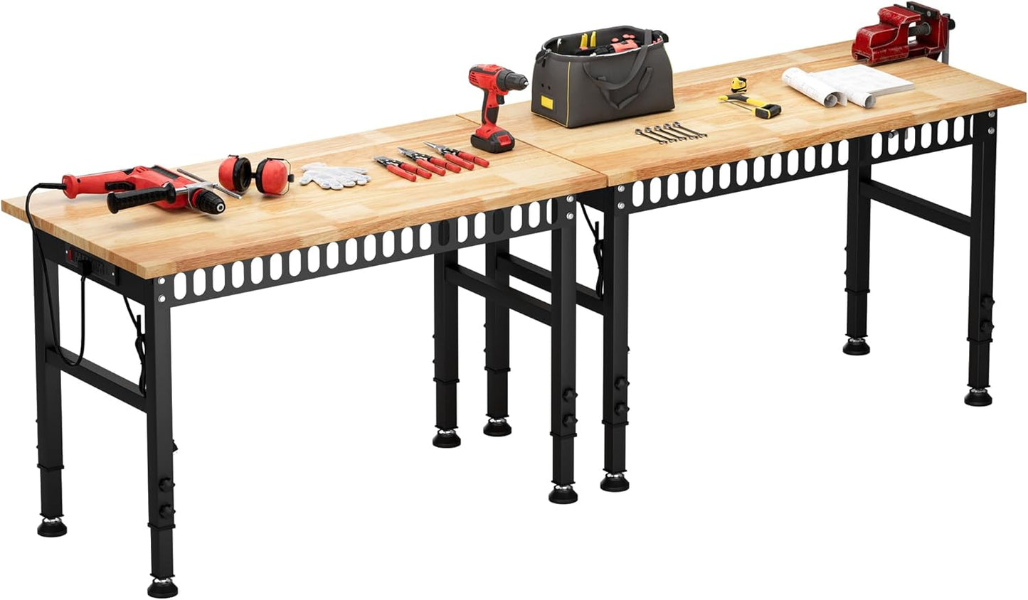 96ft' Adjustable Workbench with Power Outlets for Home and Garage