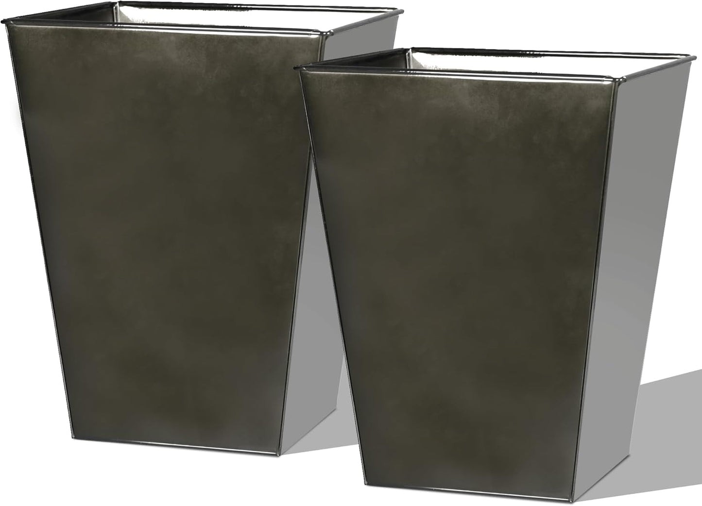 Large Metal Glazed Floor Planter Set of 2 for Indoor & Outdoor