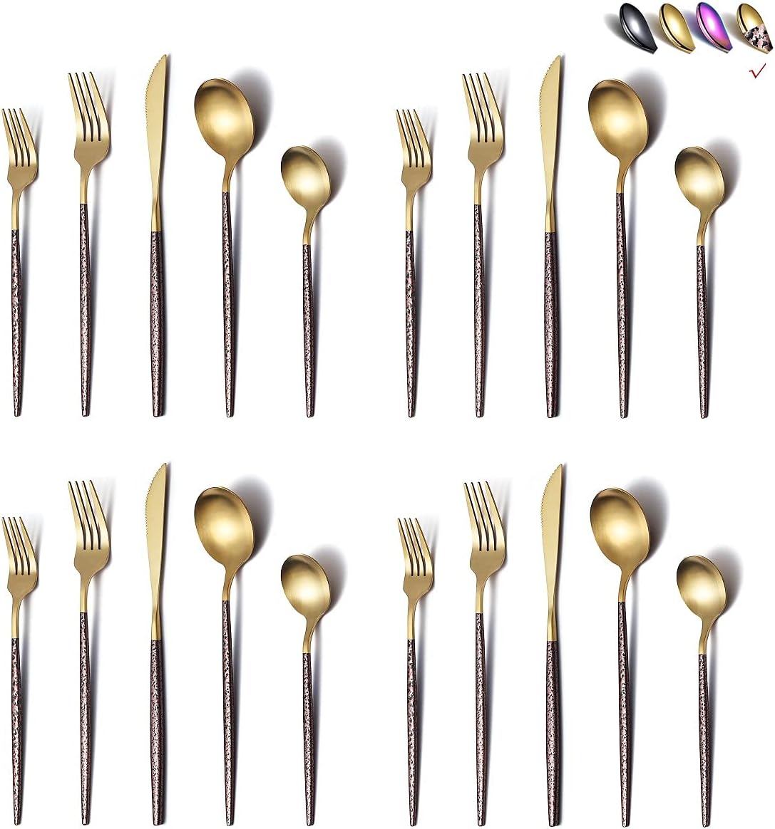 40 Piece Silverware Set with Moon Surface Handle and Gold Head