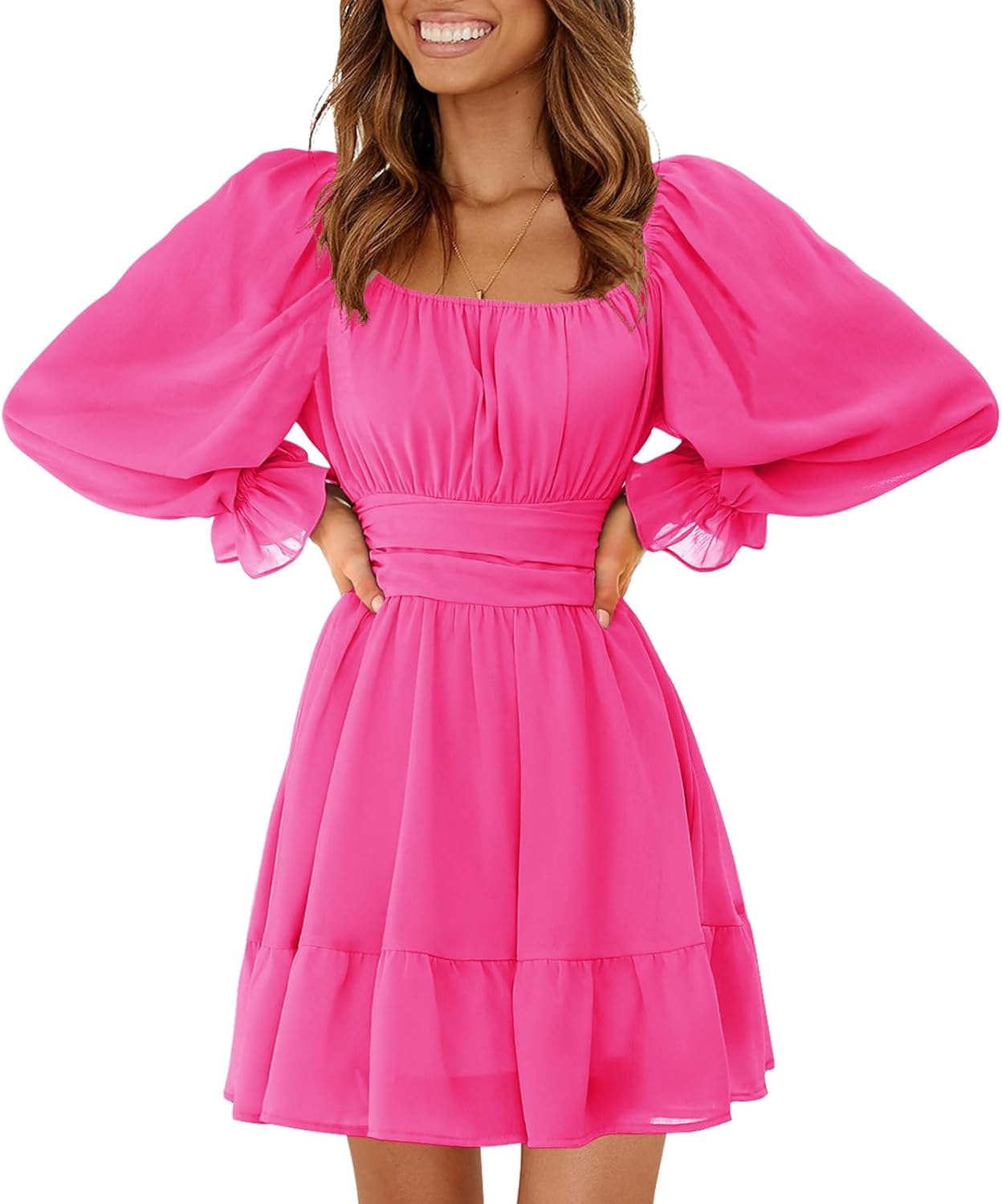 EXLURA Women's Casual Long Lantern Sleeve Mini Dress for All Occasions